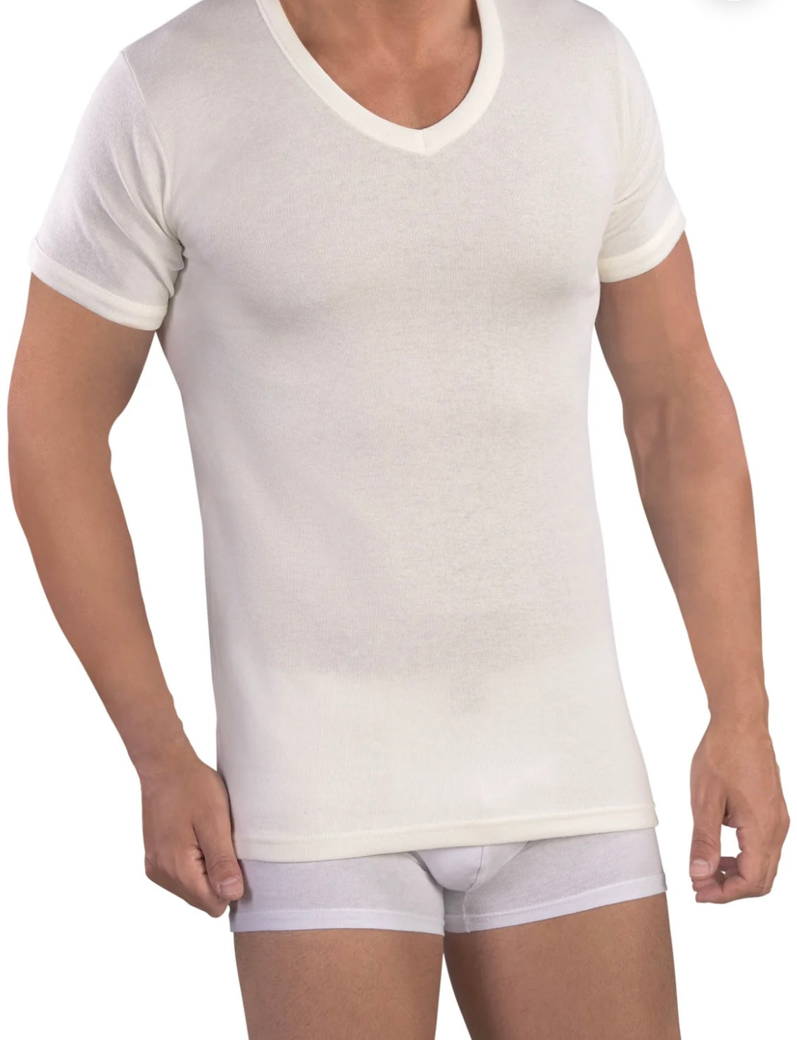 Demi manches Col V laine&coton MMUB72 MABRAT